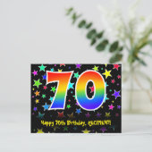 70. Geburtstag: Lustiges Sterne Muster, Regenbogen Postkarte (Stehend Vorderseite)
