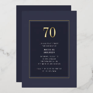 70. Geburtstag Minimal Elegant Dunkle Goldene Rahm Folieneinladung