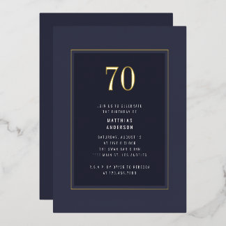 70. Geburtstag Minimal Eleganter dunkler Goldrahme Folieneinladung