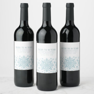 70. Geburtstag Minimalistisch Blue Snowflake Custo Weinetikett