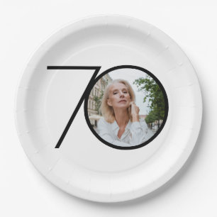 70. Geburtstag Minimalistisches Schwarz-weißes Fot Pappteller