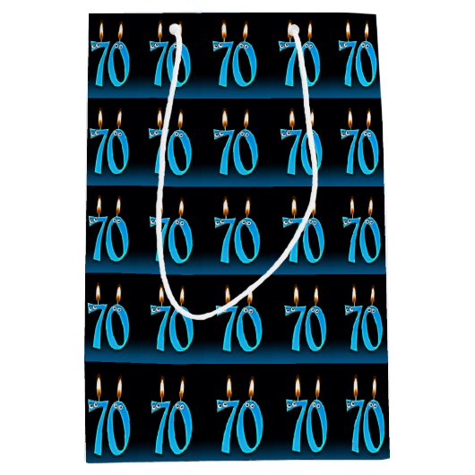 70. Geburtstag mit Augenkerzen Mittlere Geschenktüte (Vorderseite)