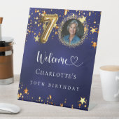 70. Geburtstag mit blauen Goldstars Foto willkomme Sockelschild (In Situ)