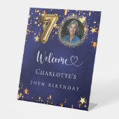 70. Geburtstag mit blauen Goldstars Foto willkomme Sockelschild (Vorderseite)