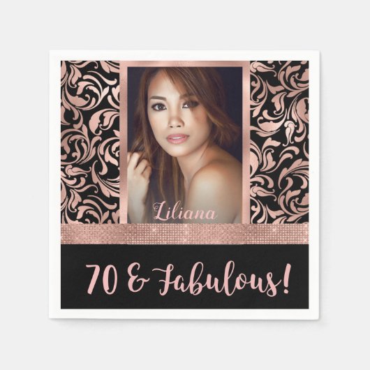 70. Geburtstag mit fabelhafter Rose Serviette (Vorderseite)