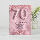70. Geburtstag mit rosa Glitter Einladung (Stehend Vorderseite)