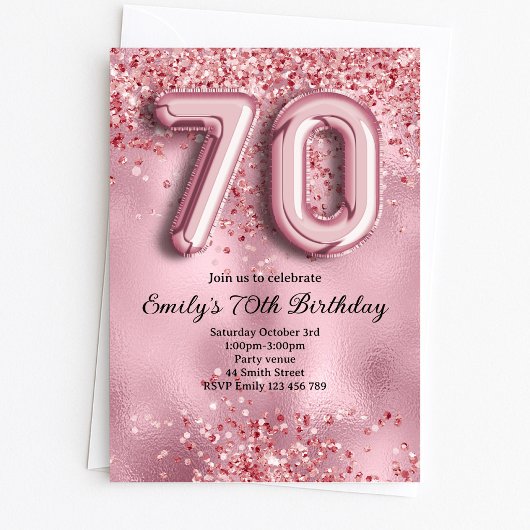 70. Geburtstag mit rosa Glitter Einladung