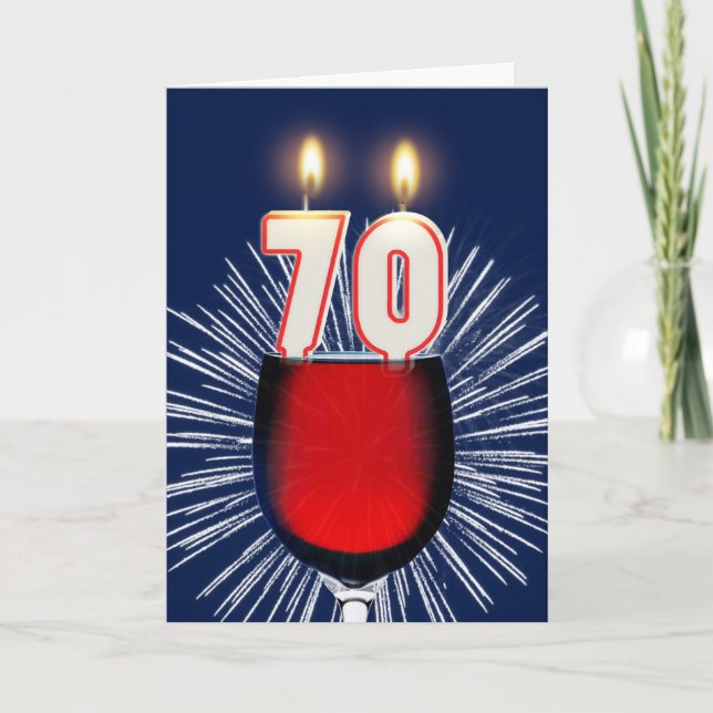 70. Geburtstag mit Wein und Kerzen Karte (Vorderseite)