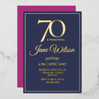 70. Geburtstag Modern Elegant Rosa Navy Folieneinladung