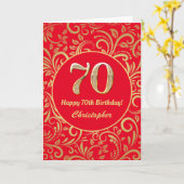 70. Geburtstag Muster Rot und Gold Floral Karte (Gelbe Blume)