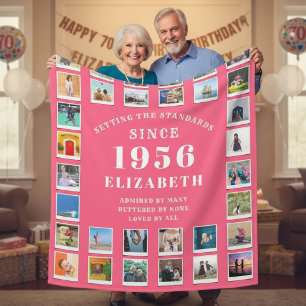 70. Geburtstag Mutter Familie Fotocollage Pink Fleecedecke