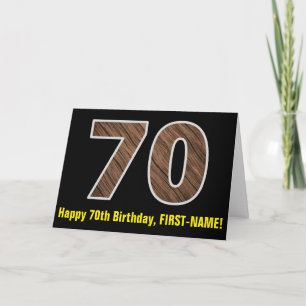 70. Geburtstag: Name + "70" im imitierten Holzmase Karte
