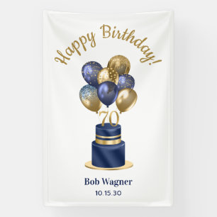 70. Geburtstag Navy Blau Ballon Torte Banner