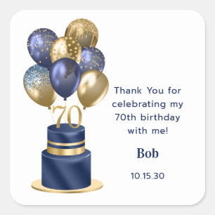 70. Geburtstag Navy Blau Ballon Torte Danke Quadratischer Aufkleber