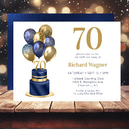70. Geburtstag Navy Blau Ballon Torte Einladung