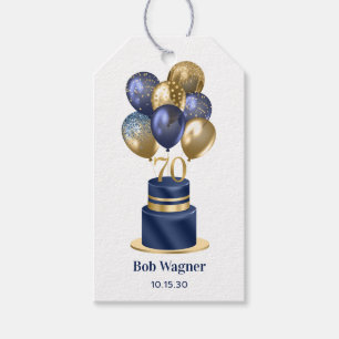 70. Geburtstag Navy Blau Ballon Torte Geschenkanhänger