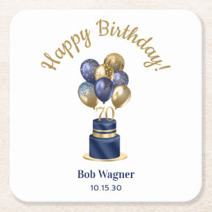 70. Geburtstag Navy Blau Ballon Torte Rechteckiger Pappuntersetzer