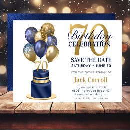 70. Geburtstag Navy Blau Ballon Torte Save The Date