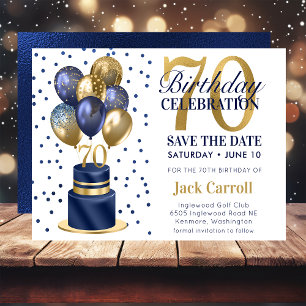 70. Geburtstag Navy Blau Ballon Torte Save The Date
