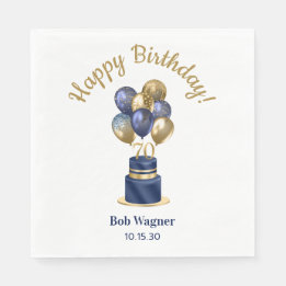 70. Geburtstag Navy Blau Ballon Torte Serviette