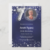 70. Geburtstag navy blauen Sterne Foto Luxus Einladung (Vorderseite)