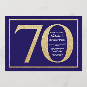 70. Geburtstag Navy Blue and Gold Glitzer Einladung
