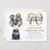 70. Geburtstag Navy Blue Balloon Cake Einladung (Vorderseite)