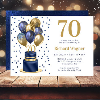 70. Geburtstag Navy Blue Balloon Cake Einladung