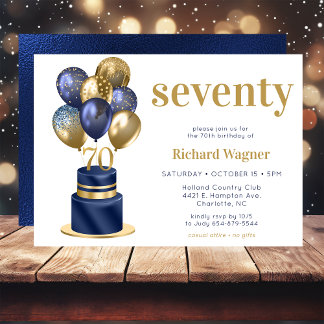 70. Geburtstag Navy Blue Balloon Cake Einladung