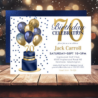 70. Geburtstag Navy Blue Balloon Cake Einladung