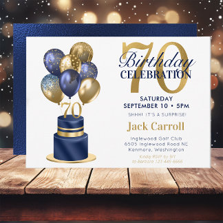 70. Geburtstag Navy Blue Balloon Cake Einladung