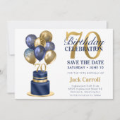 70. Geburtstag Navy Blue Balloon Cake Save The Date (Vorderseite)