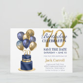 70. Geburtstag Navy Blue Balloon Cake Save The Date (Stehend Vorderseite)
