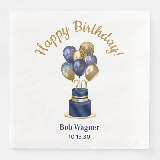 70. Geburtstag Navy Blue Balloon Cake Serviette (Vorderseite)