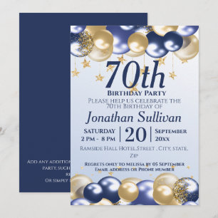 70. Geburtstag Navy Gold Ballons Party Einladung