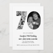 70. Geburtstag Nummer 70 FotoCollage Schwarz-weiß Einladung (Vorne/Hinten)