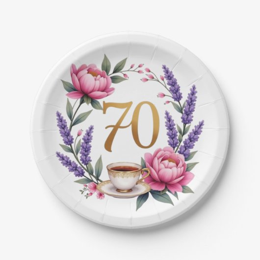 70. Geburtstag Oma Elegante Blumen Pappteller (Vorderseite)