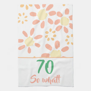 70. Geburtstag Orange Funny Watercolor Blume Kitch Geschirrtuch