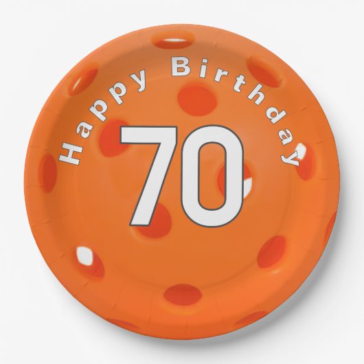 70. Geburtstag Orange Pickleball Pappteller (Vorderseite)
