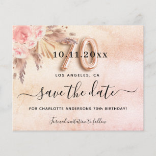 70. Geburtstag Pampas Rose Save the Date Haushalt Flyer