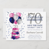 70. Geburtstag Pink Cake Save the Date Einladung (Vorderseite)