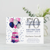 70. Geburtstag Pink Cake Save the Date Einladung (Stehend Vorderseite)