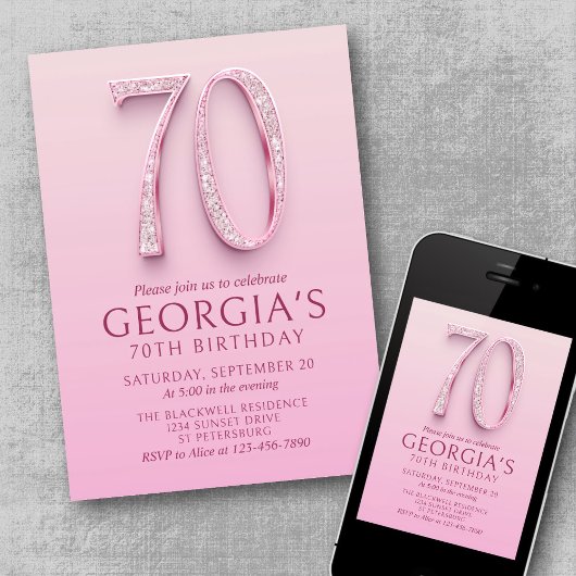 70. Geburtstag Pink Diamonds Einladung