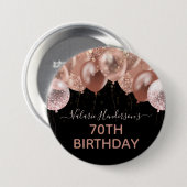 70. Geburtstag Pink Glitzer Balloons Button (Vorne & Hinten)