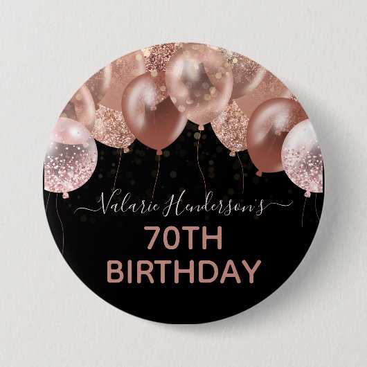 70. Geburtstag Pink Glitzer Balloons Button (Vorderseite)