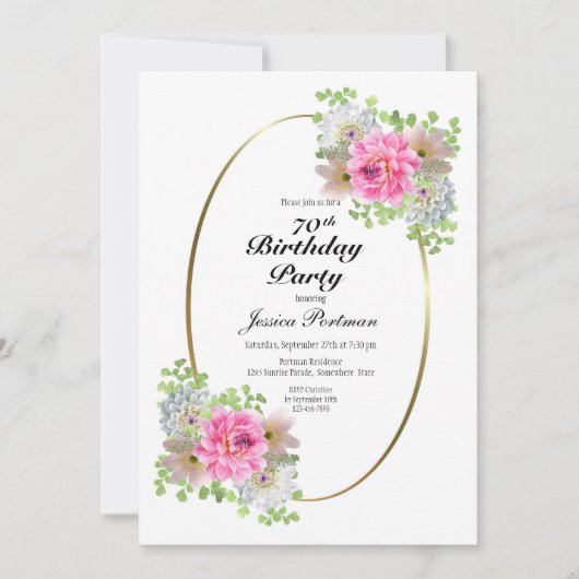 70. Geburtstag Pink Gold Party Einladung (Vorderseite)