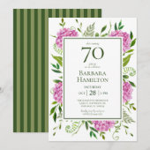 70. Geburtstag Pink Hydrangeas Einladung (Vorne/Hinten)