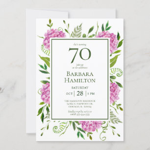 70. Geburtstag Pink Hydrangeas Einladung
