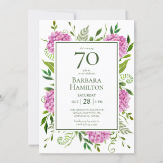 70. Geburtstag Pink Hydrangeas Einladung