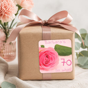 70. Geburtstag Pink Rose Benutzerdefinierter Name Quadratischer Aufkleber